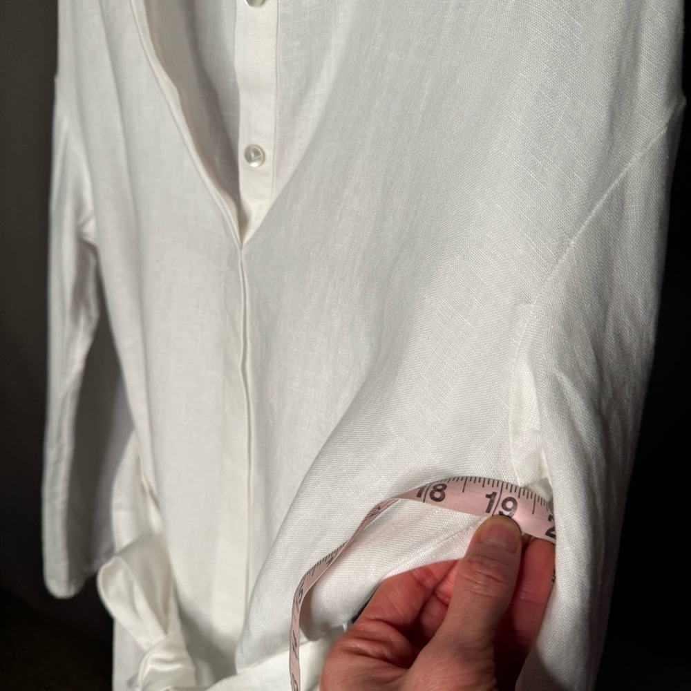 CULTIVER 100% Linen Cristi Long Sleeve Tunic Button Down Shirt w/ Belt White XS - Picture 14 of 15